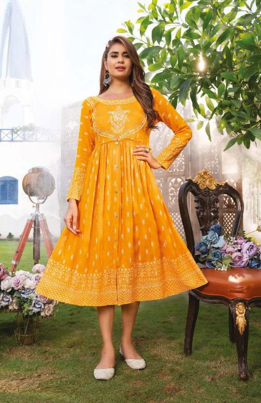 Hirwa Sunrise 1 Party Wear Rayon Printed Designer Anarkali Kurti Collection
